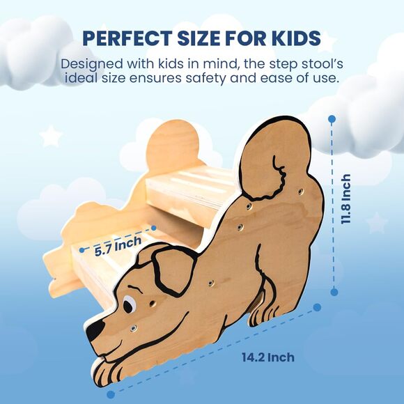 NWT Motherly Haven Wooden Step Stool for Toddlers & Kids, 2-Step Dog Design, - Picture 7 of 7